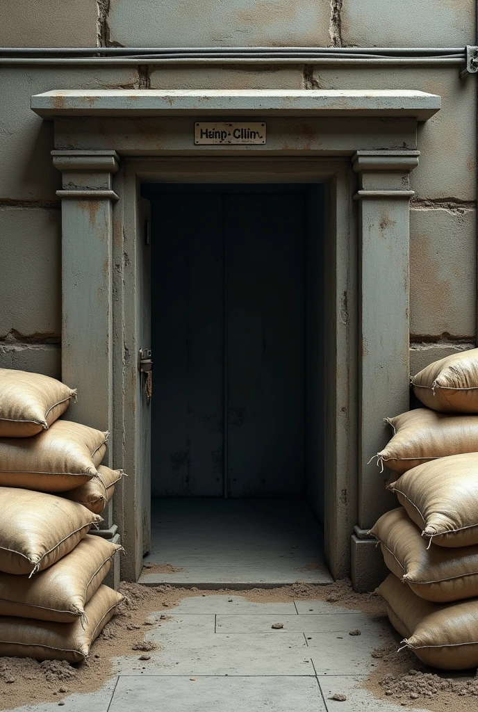 On the ground floor, sandbag around the bomb shelter