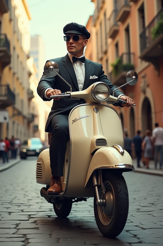 Man riding a vespa