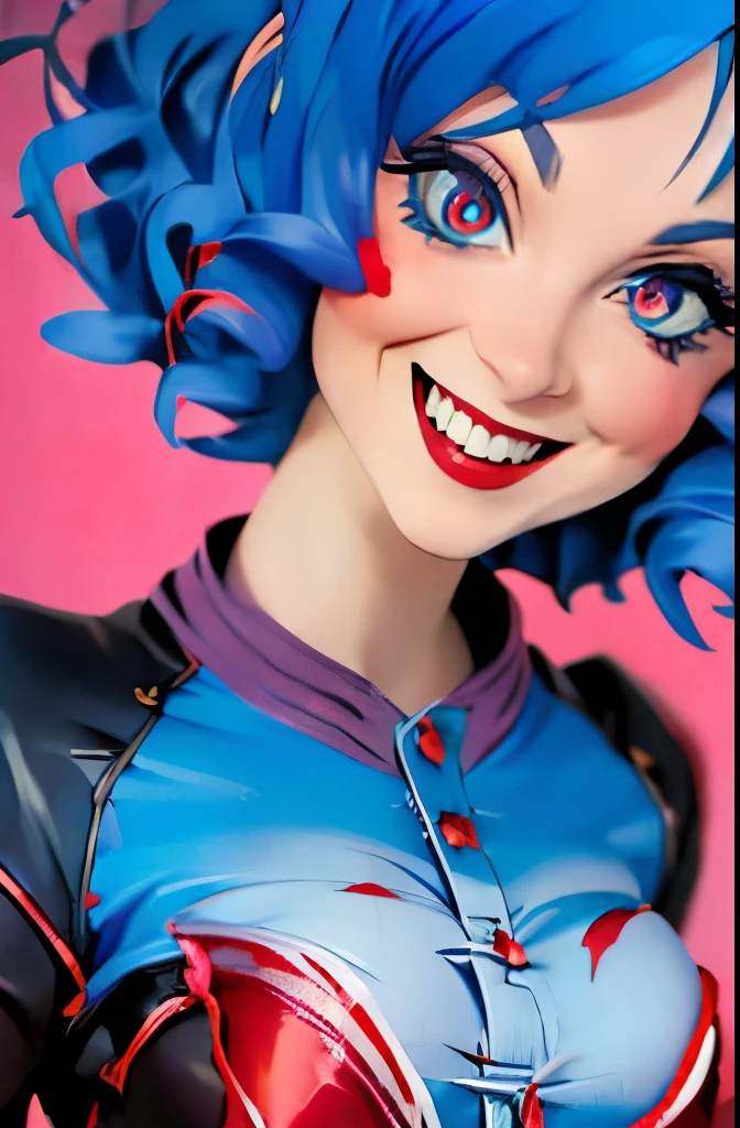 (((remilia scarlet))), (bat wings), (vampire), short hair, (((blue hair))), ((standing)), ((((face close up)))), ((jacket, taut shirt)), evil smile,, 