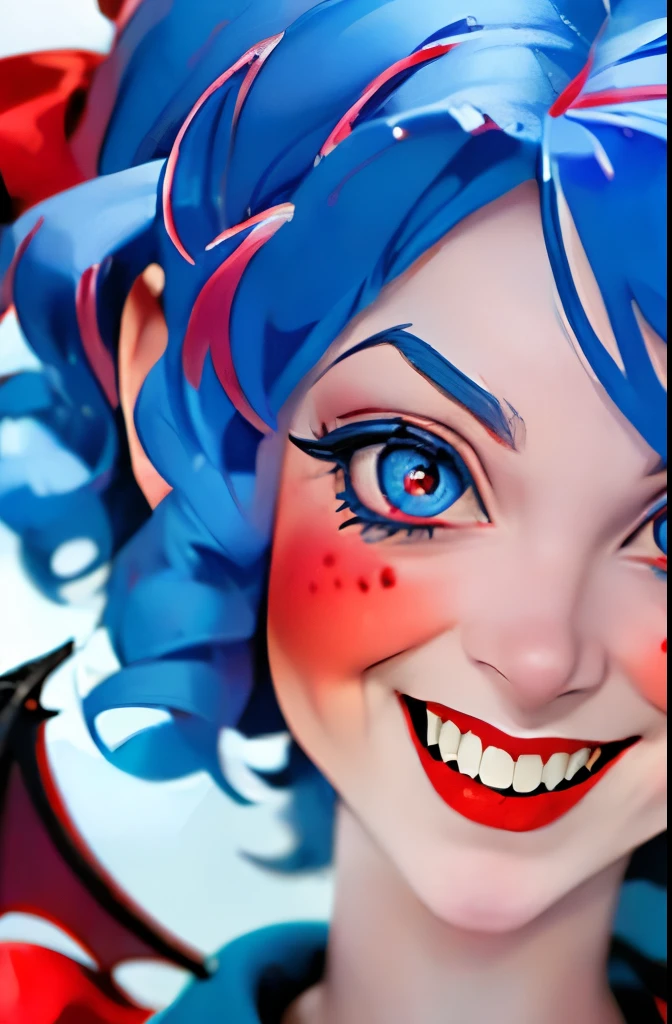 (((remilia scarlet))), (bat wings), (vampire), short hair, (((blue hair))), ((standing)), ((((face close up)))), ((jacket, taut shirt)), evil smile,,