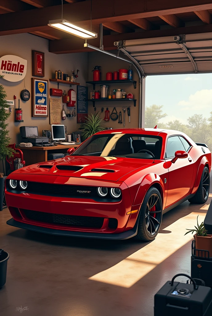 Easy painting of Dodge challenger hellcat redeye parked in my garage