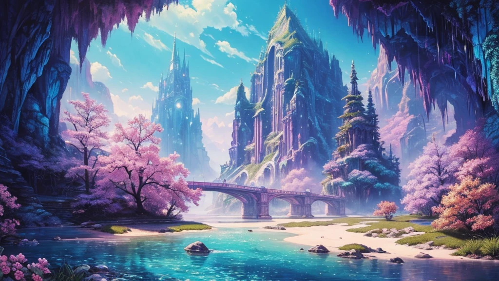 ((masterpiece)),((Highest quality)),((High Detail)),nobody,background, fantasy, Crystal river, pastel colour, A lot of gems