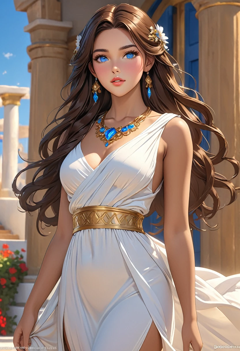 8k masterpieces,crystal clear Greek Mediterranean more darker with a hint of the Middle Eat too skin and complxions, best quality,Higher quality((symmetry eyes)),((perfect symmetrical body))((absurdres, highres, ultra detailed)Show a young 20 something couples in ancient Athens Greece males and females in detail,Bokeh/ with pastel shades tones colors ancient greek patterns designs Ionic IonianGreece