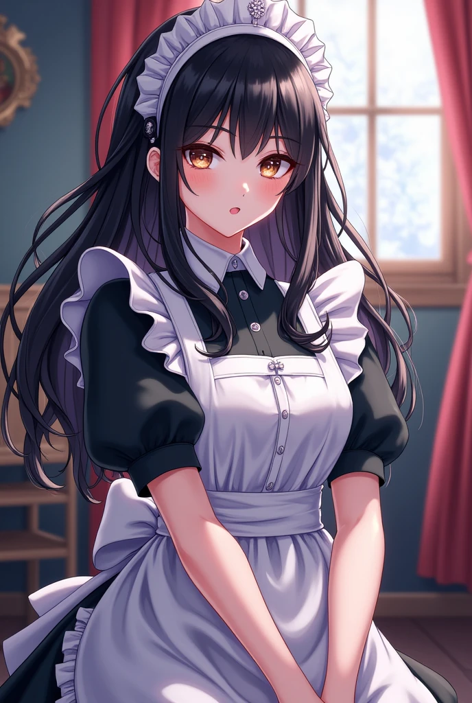 maid　Black Hair　　Pixiv style illustration