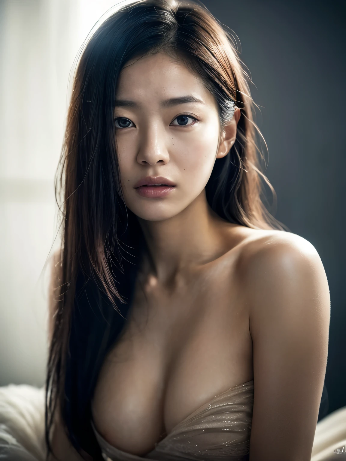 naked, (photo realistic:1.4), (hyper realistic:1.4), (realistic:1.3),
(smoother lighting:1.05), (increase cinematic lighting quality:0.9), 32K,
1girl,20yo girl, realistic lighting, backlighting, light on face, ray trace, (brightening light:1.2), (Increase quality:1.4),
(best quality real texture skin:1.4), finely detailed eyes, finely detailed face, finely quality eyes,
(tired and sleepy and satisfied:0.0), face closeup, korean girl,
(Increase body line mood:1.1), (Increase skin texture beauty:1.1)