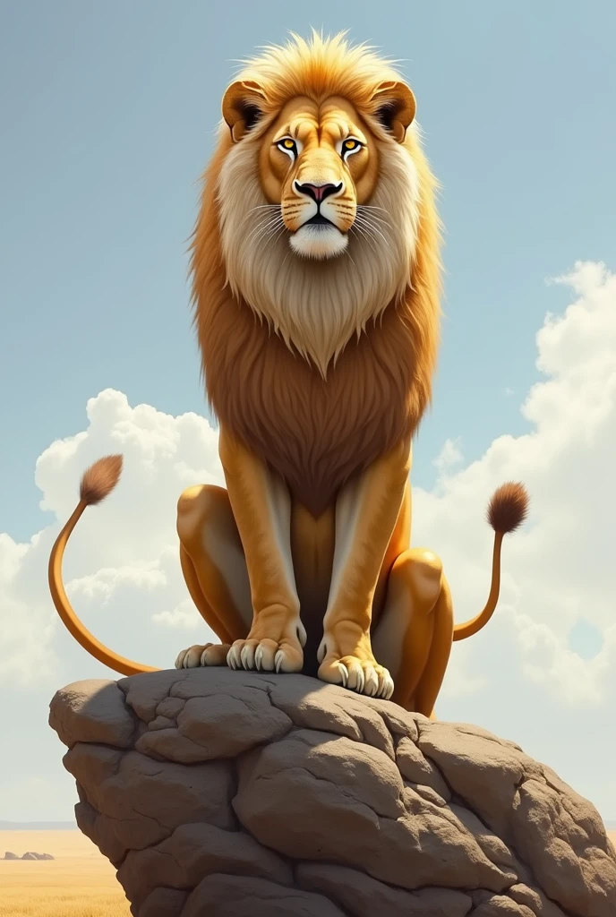 create to represent the lion as an archetype of courage, strength and royalty:

**Title:** "The King of the Savannah"

**Description:** A majestic lion, with golden and white fur, sitting on a high rock, dominating the surrounding savannah. Your posture is imposing, with the body erect and the tail stretched out, as if prepared to attack at any moment.

**detaileds:**

* The lion has an intense and determined look, with bright yellow eyes that seem to penetrate the soul.
* Its coat is smooth and silky, with golden and white spots that shine in the sun.
* His mane is long and thick, with edges that appear to be precisely cut.
* Your mouth is a straight line, with strong white teeth that look like they could break rocks.
* Its tail is long and flexible, with spikes that appear to be capable of striking hard.
* The rock on which the lion sits is high and steep, with stones that appear to be precisely cut.
* The surrounding savannah is vast and deserted, with sparse trees and lawns that seem to be dominated by the lion.

**symbolism:**

* The lion is the symbol of courage and strength, because it is an animal that fears nothing and is capable of facing any challenge.
* His imposing posture and his long, thick mane symbolize his authority and leadership skills..
* The lion&#39;s bright yellow eyes symbolize its wisdom and its ability to see beyond the present..
* Its golden and white coat symbolizes its purity and nobility..

**Mensagem:**

The lion is an archetype of courage, strength and royalty, because it is an animal that fears nothing and is capable of facing any challenge. He is a symbol of authority and leadership, and his imposing posture and his long, thick mane symbolize his ability to dominate the savannah and his ability to lead others..