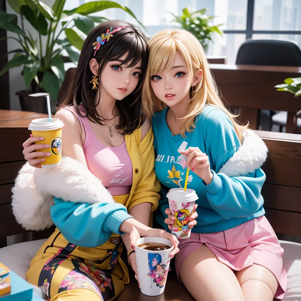 Woman in yellow jacket holding cup of coffee, extremely detailed Artgerm, anime girl drinks energy drink, Сенна из League of Legends, lovely Bridget from Overwatch, Bridget from Overwatch, ruan jia and Artgerm, trending Artgerm, Faye Valentine, like Artgerm, range murata and Artgerm, ig model | Artgerm