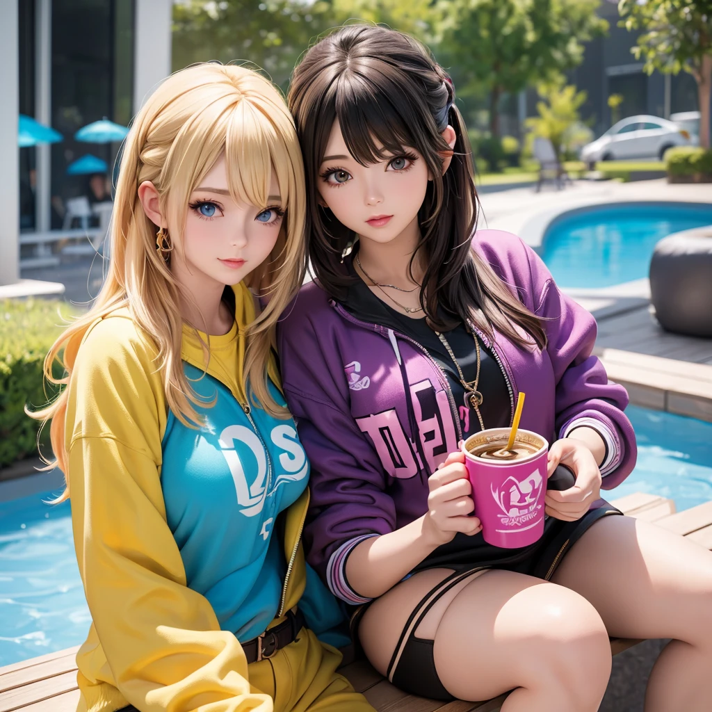 Woman in yellow jacket holding cup of coffee, extremely detailed Artgerm, anime girl drinks energy drink, Сенна из League of Legends, lovely Bridget from Overwatch, Bridget from Overwatch, ruan jia and Artgerm, trending Artgerm, Faye Valentine, like Artgerm, range murata and Artgerm, ig model | Artgerm