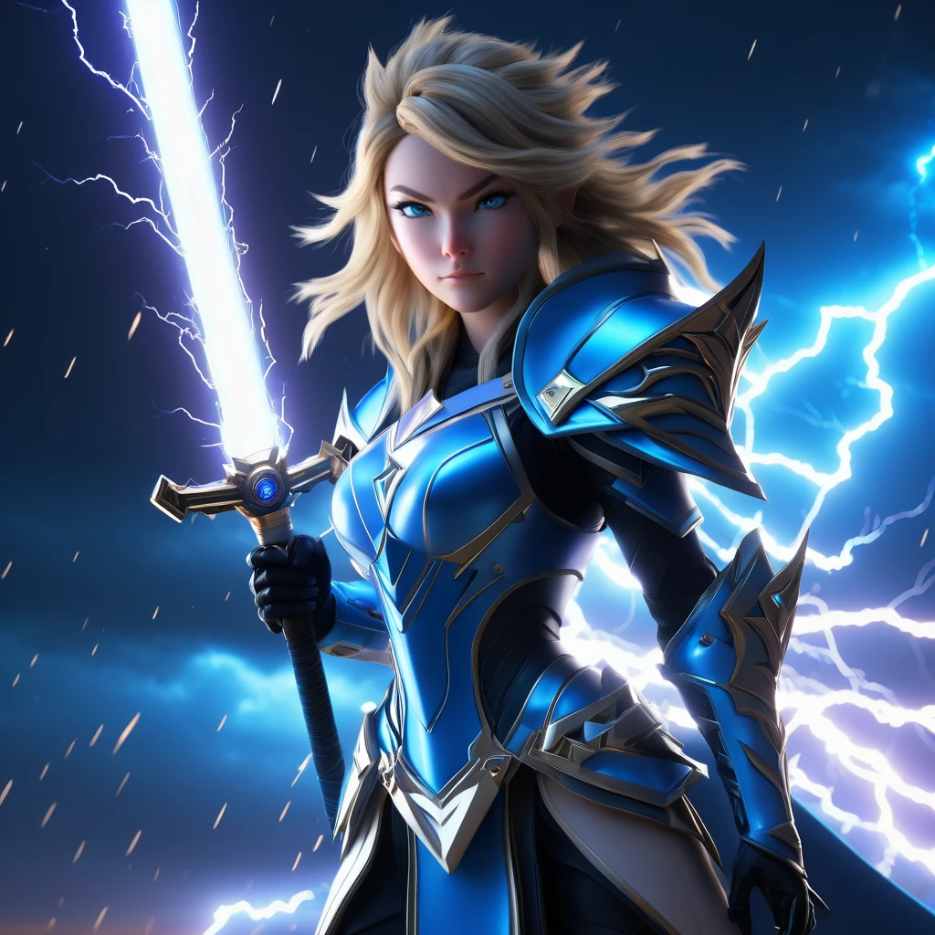 CGgameweaponicon hsw:1.1, highest picture quality, 3D render, surreal, no background, clean background, bright light, beautiful light,greatsword,composed of elements of thunder,a girl wrapped in lightning soaring thunderbolts radiate thunderbolts, black handle, mechanical, Thermal Katana with glowing blade, blue halo, elegant, sharp, octane render, 2.5D model, Cartoon, anime, 3D, C4D,thunder,electricity,glowing