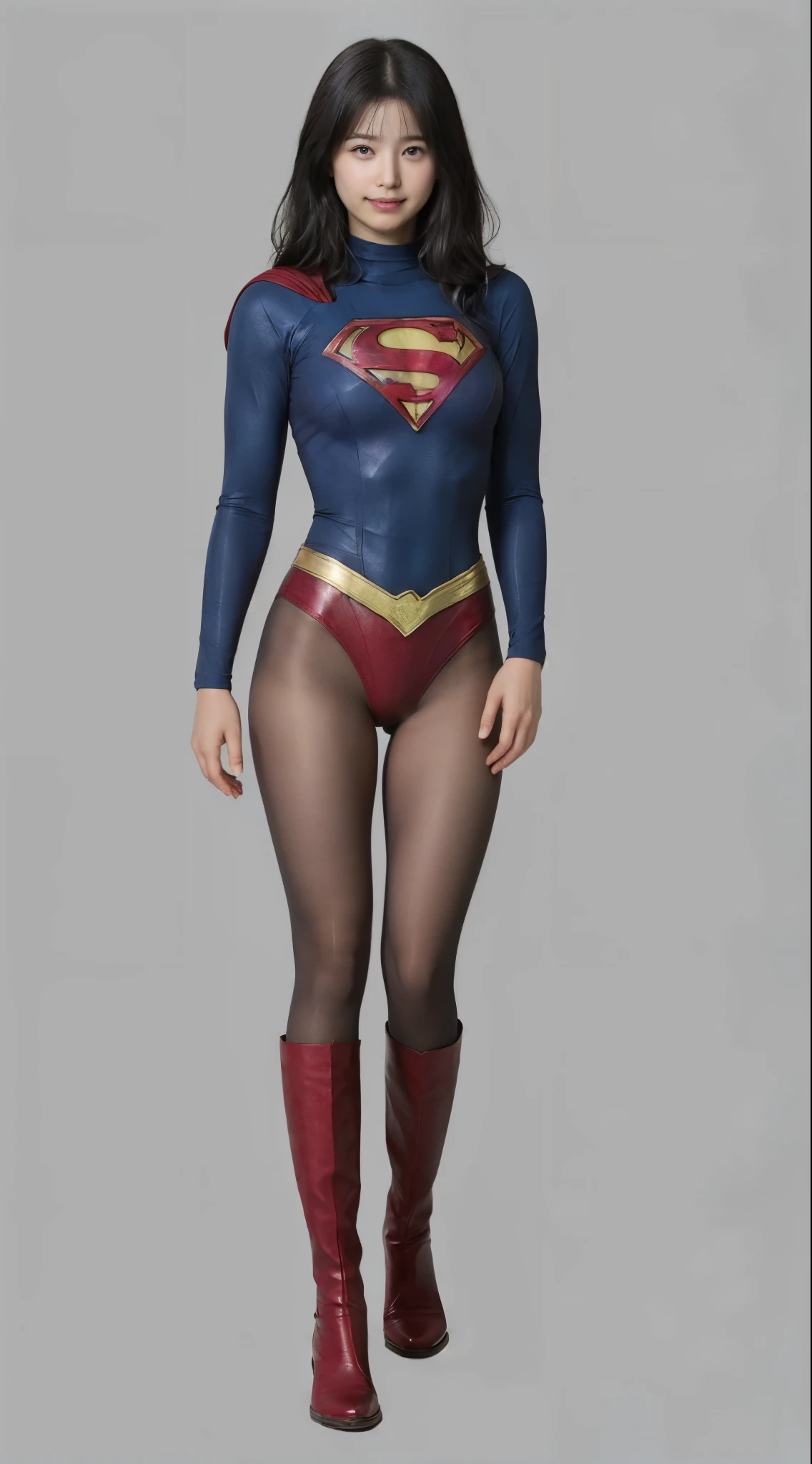 No background、(((Beautiful legs in black tights.)))、(((Legally express the beauty of your smile)))、((((Make the most of your original images)))、(((Supergirl Costume)))、(((Beautiful short bob hair)))、(((suffering)))、(((Please wear black tights....、Wear red boots)))、((Best image quality、8k))、((Highest quality、8k、masterpiece:1.3))、(((Preserve background )))、Sharp focus:1.2、Beautiful woman with perfect figure:1.4、Slim Abs:1.2、Wet body:1.5、Highly detailed face and skin texture、8k