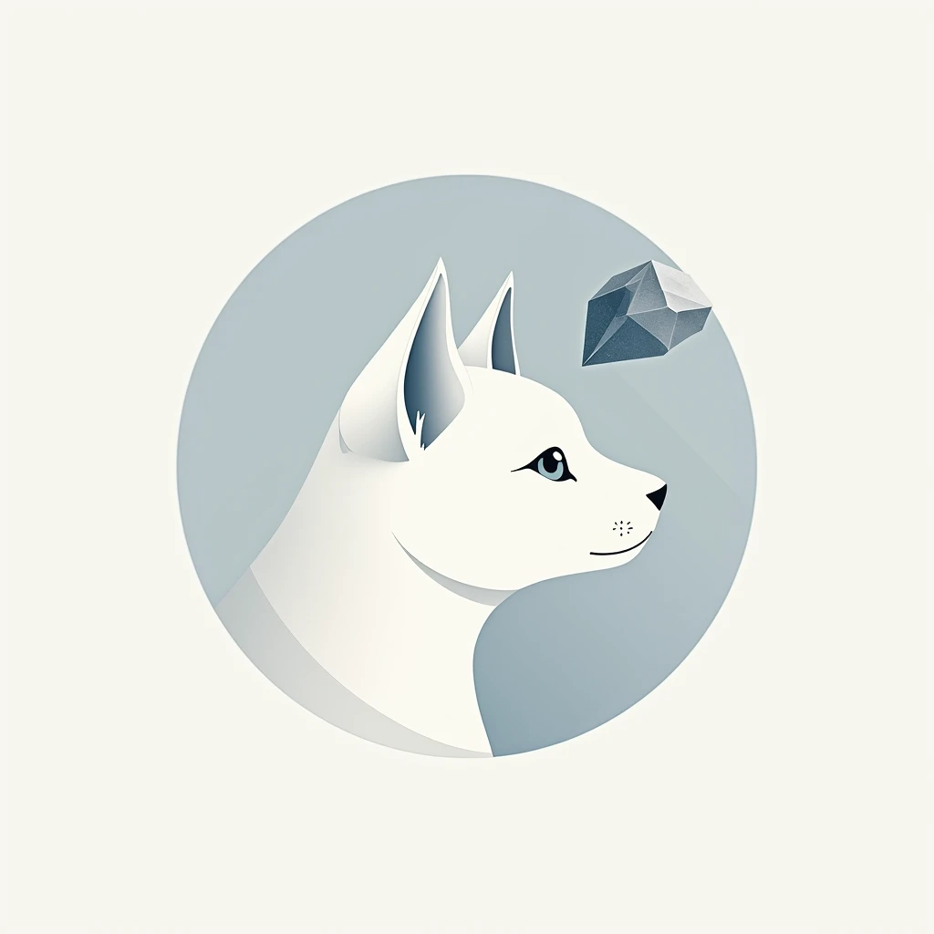 simple, cool, Symbol Logo, Face Profile, 8k, cat, Crystal floating in a circle, emblem, 크리스탈 원안에 크리스탈 cat