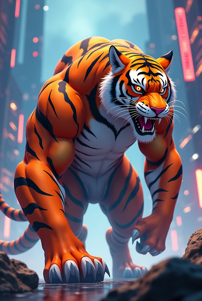 (best quality,4k,8k,highres,masterpiece:1.2),ultra-detailed,(realistic,photorealistic,photo-realistic:1.37),tiger,daddy,buff,sexy,retro anime,clean,futuristic,illustration,sharp focus,vivid colors,physically-based rendering,studio lighting,eye-catching composition,captivating intensity,ambient lighting,emotionally-charged atmosphere