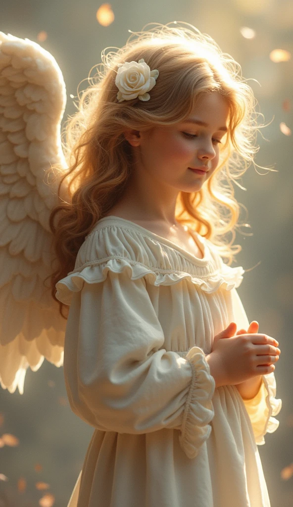 a high quality oil painting of a girl with an angels wings