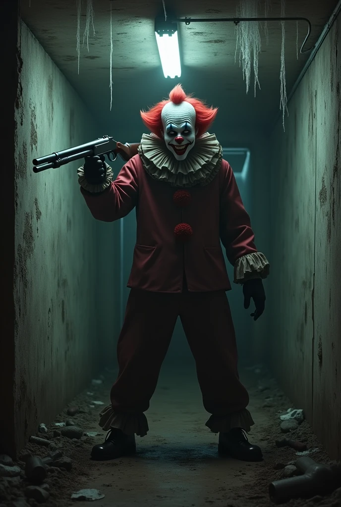 Basement alone with a killer clown pointing a shotgun at us 