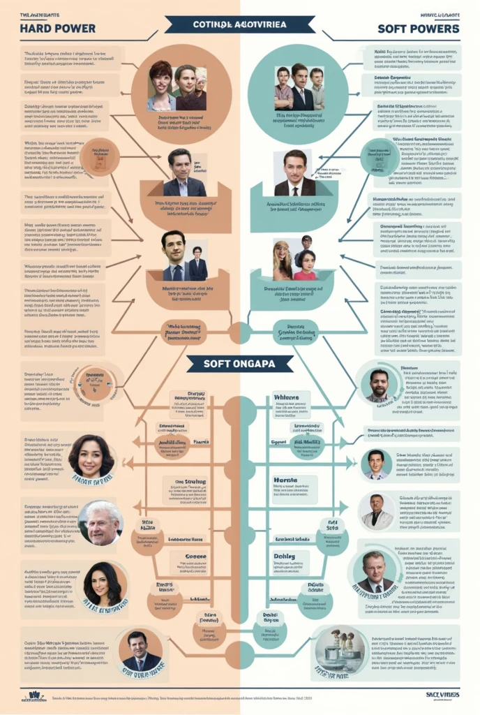 Design an infographic that is visually attractive and easy to understand to show the similarities and differences between hard power and soft power.