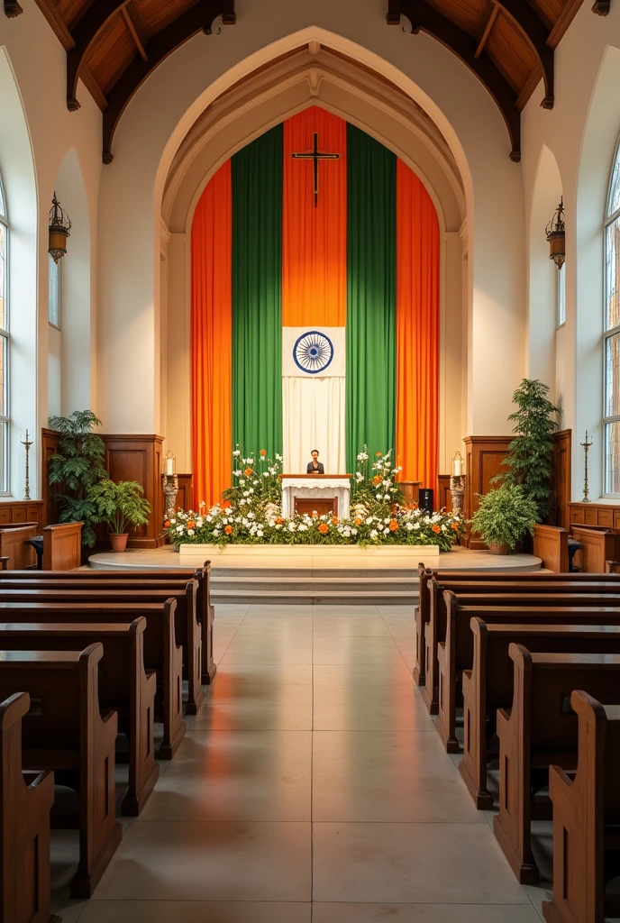 simple and decent indian independence day decoration for chruch for stage no flowers