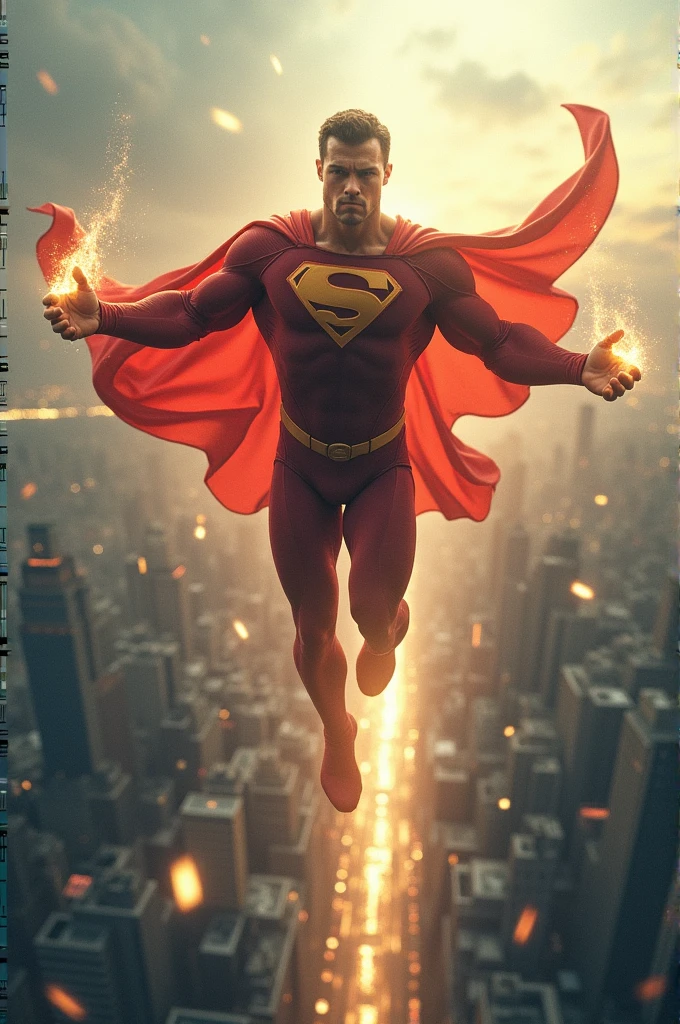 a man with super powers and he is flying