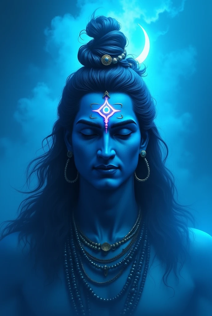 Lord Shiva background blue and tilok neon highlight