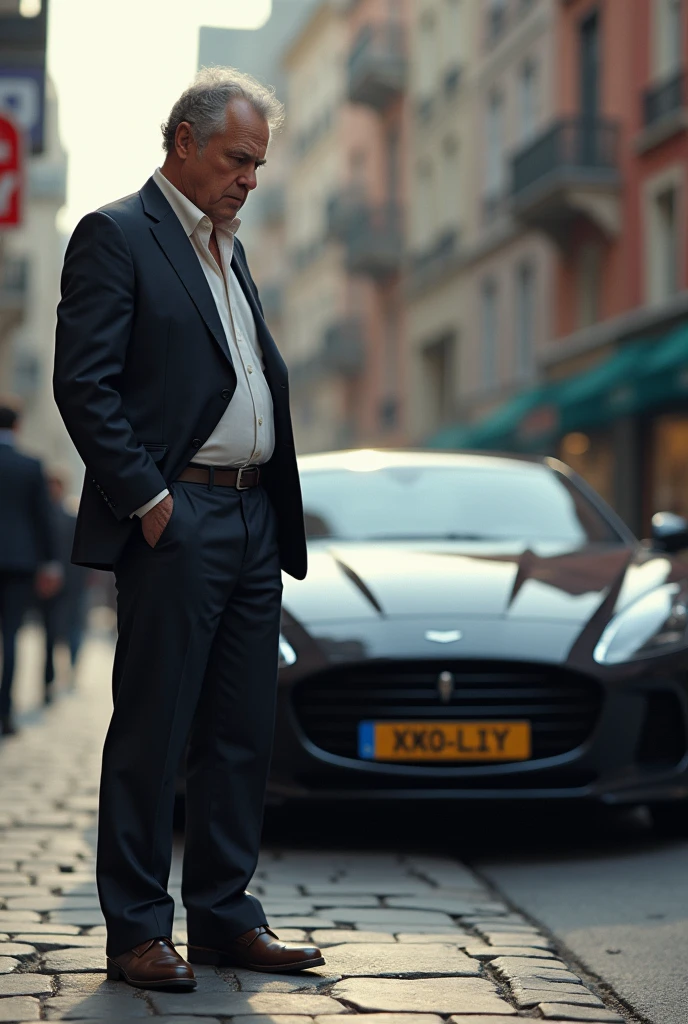 A man getting sad due to lack of money after seeing the car