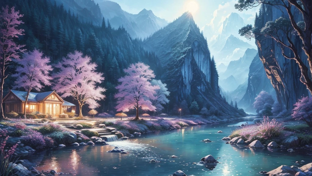 ((masterpiece)),((Highest quality)),((High Detail)),nobody,background, fantasy, The crystal undulates like a stream of water., Crystal River, pastel colour, Sparkling,