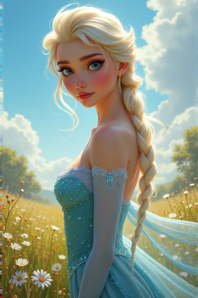 Elsa from the frozen movie, On a sunny afternoon with a woman's breasts exposed