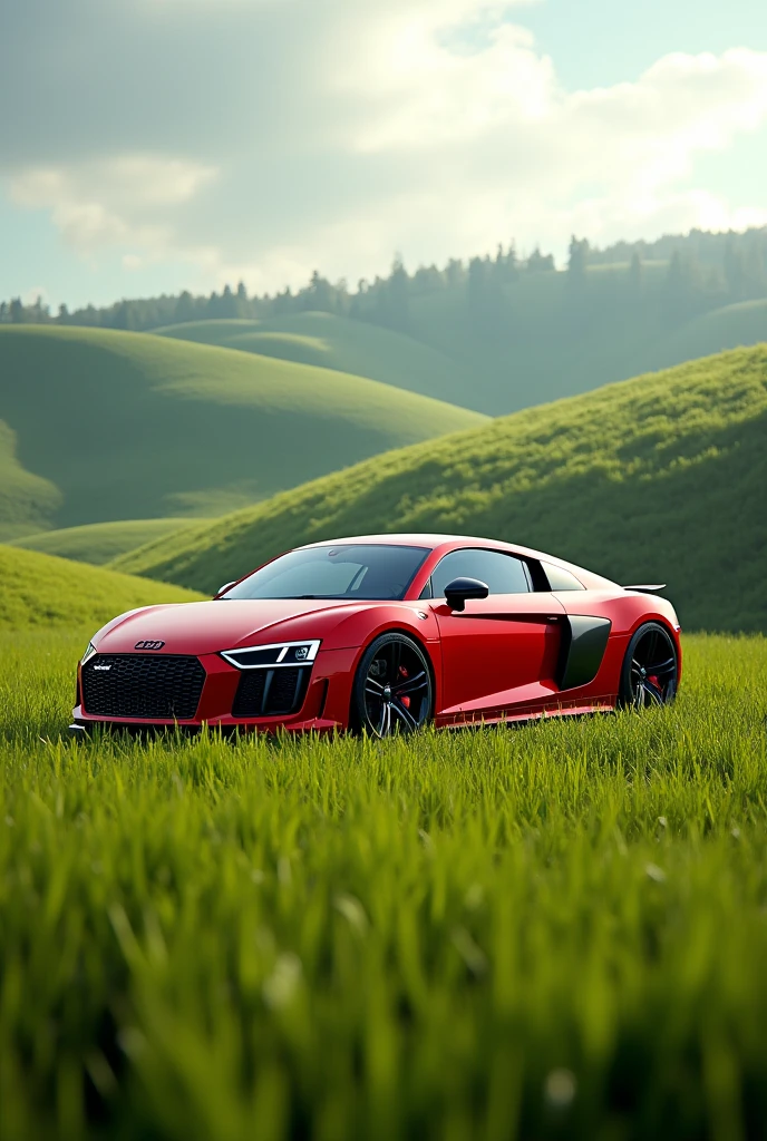 Audi r8 red in grass land