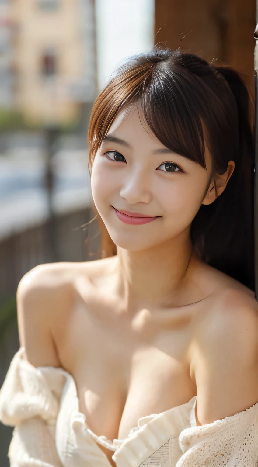 masterpiece,best quality,(Japanese girl),((Beautiful girl)),cleavage,(off shoulder:1.2),(perfect body beauty:1.2),(shy smile),