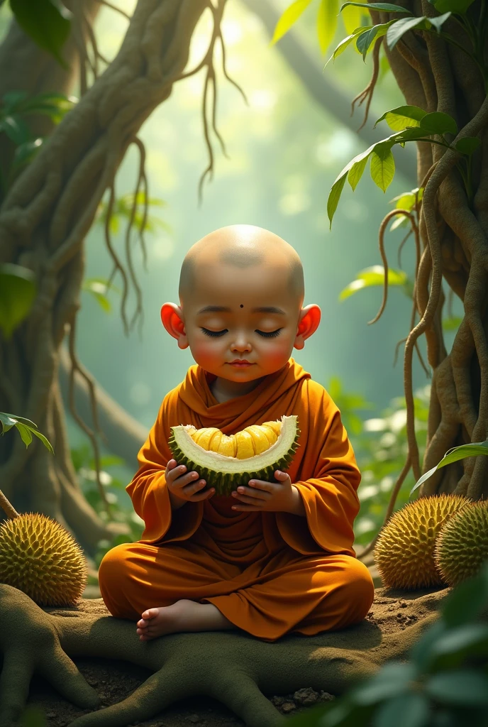 VeryLittle Monk Eating Mangoes musang king durian