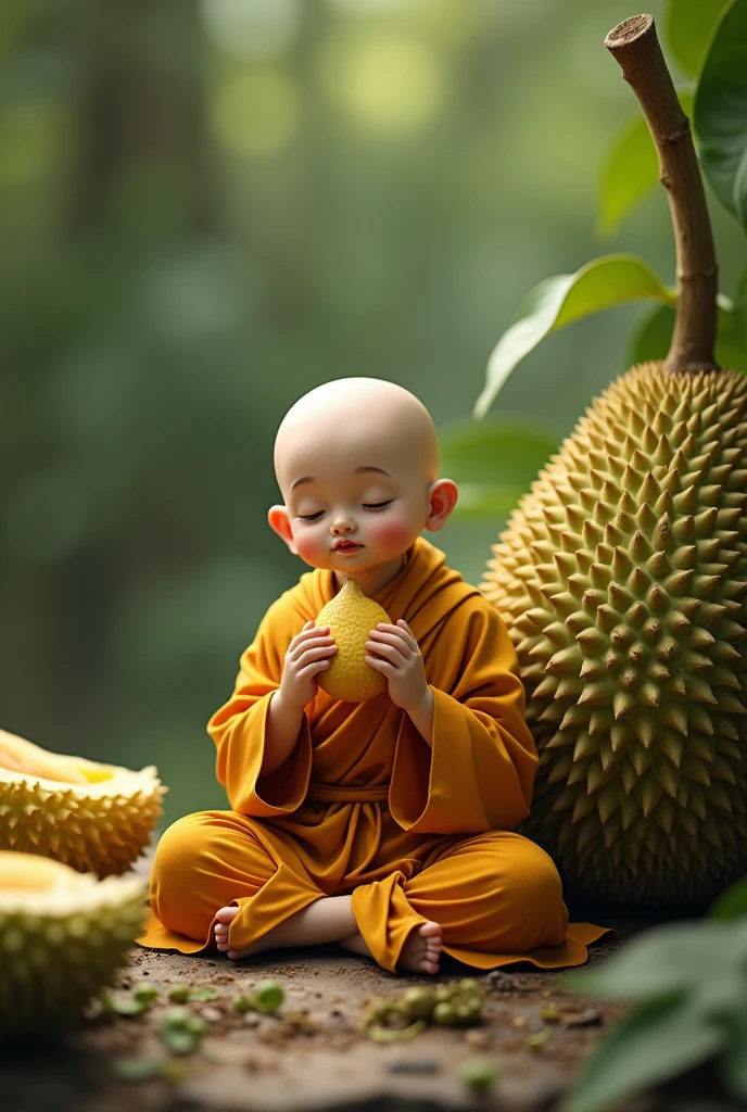 VeryLittle Monk Eating Durian musang king