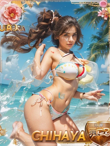 A ultra beautiful girl cute gorgeous; (bikini); ultra realistic; uhd; masterpiece, Brown hairs, Brown eyes