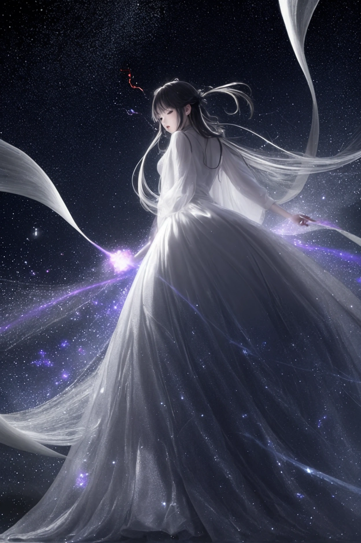 &quot;The moment of creation&quot; in the darkness、The light begins to shine in。Chaotic energy swirls、Particles of light soar in a three-dimensional way.”