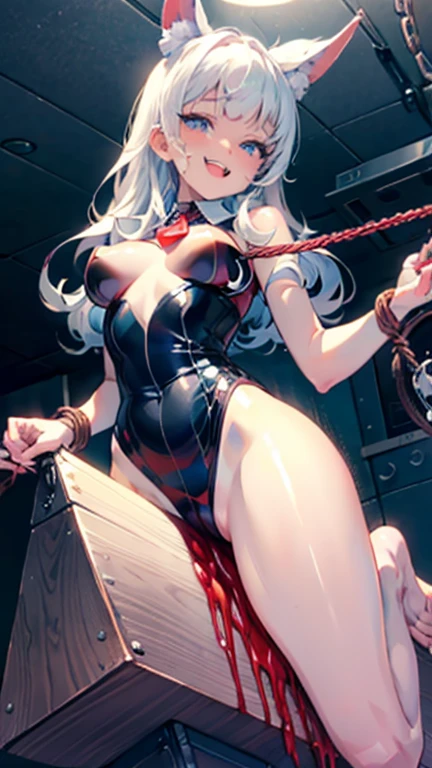 (masterpiece, best quality, highres, super detail illustration), nsfw, crying, (restrained, shackles), poor body, pose