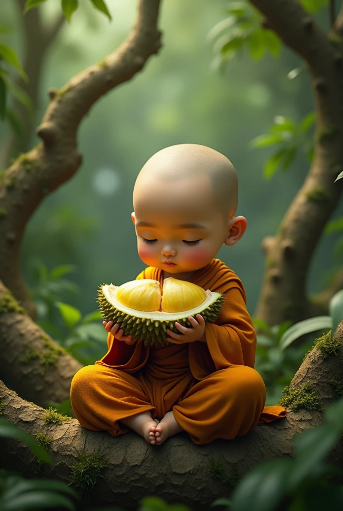 VeryLittle Monk Eating Durian