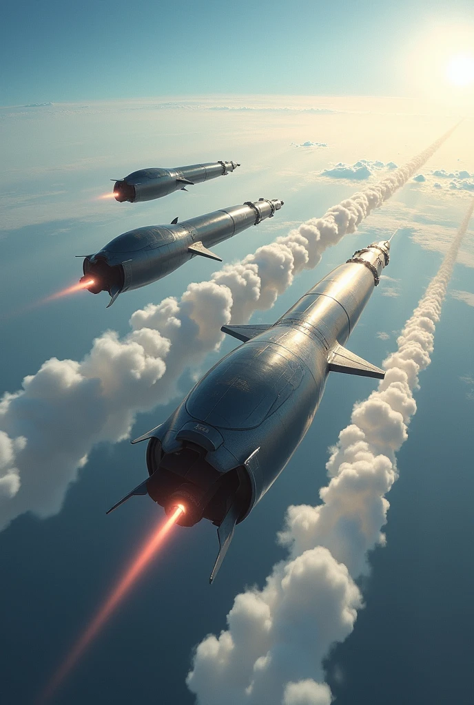 Missiles are running in the airand leaving smoke behind hyper realistic imagine