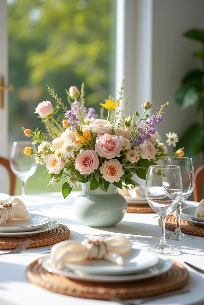 Bright and breezy table decor with centre piece for spring
