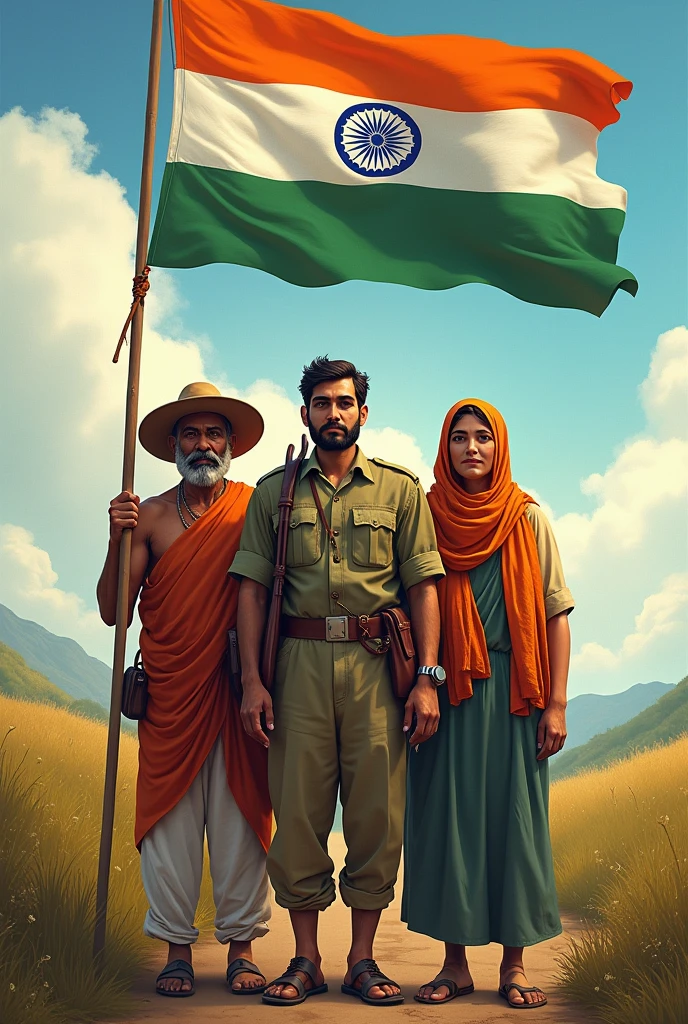 Farmer's, soldier's & Scientist with Indians Flag with Letters G. K. P.