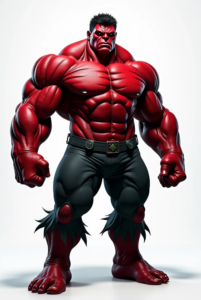 Red Hulk (marvel), iconic pose, pronounced muscles and jaggedskin, A simple transparent background contrasts with the subject, highlighting every detail on the subject, Hyperrealistic, high-key image, high key lighting image, Surrealism, Photorealistic, character chart, three sided view