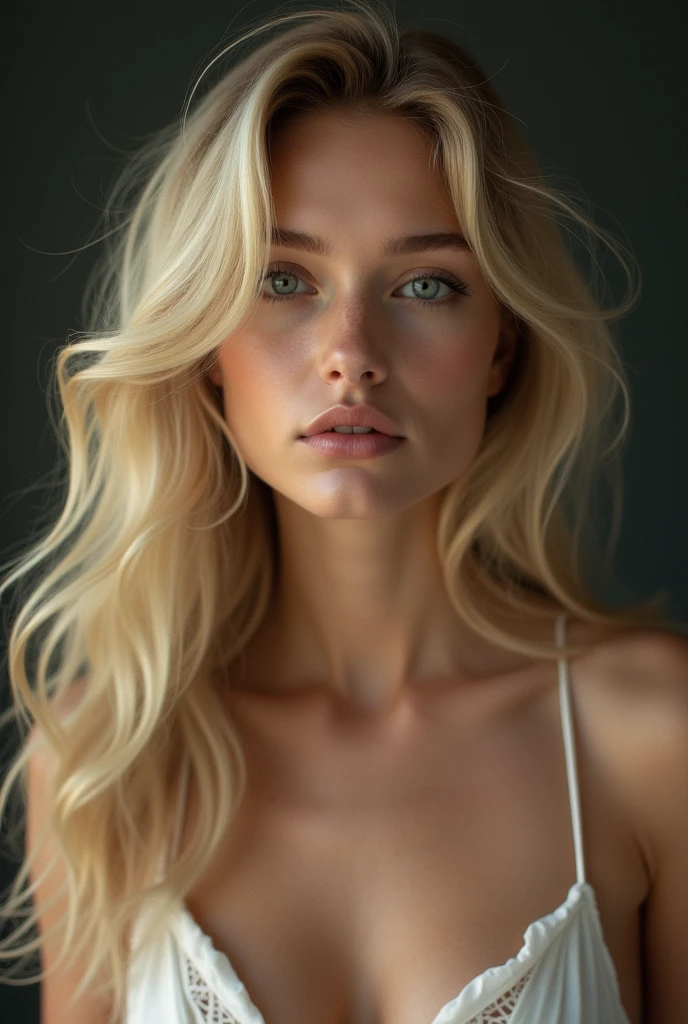 Blondy topless perfect face sensual look