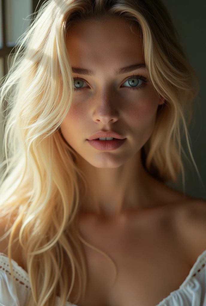 Blondy topless perfect face sensual look