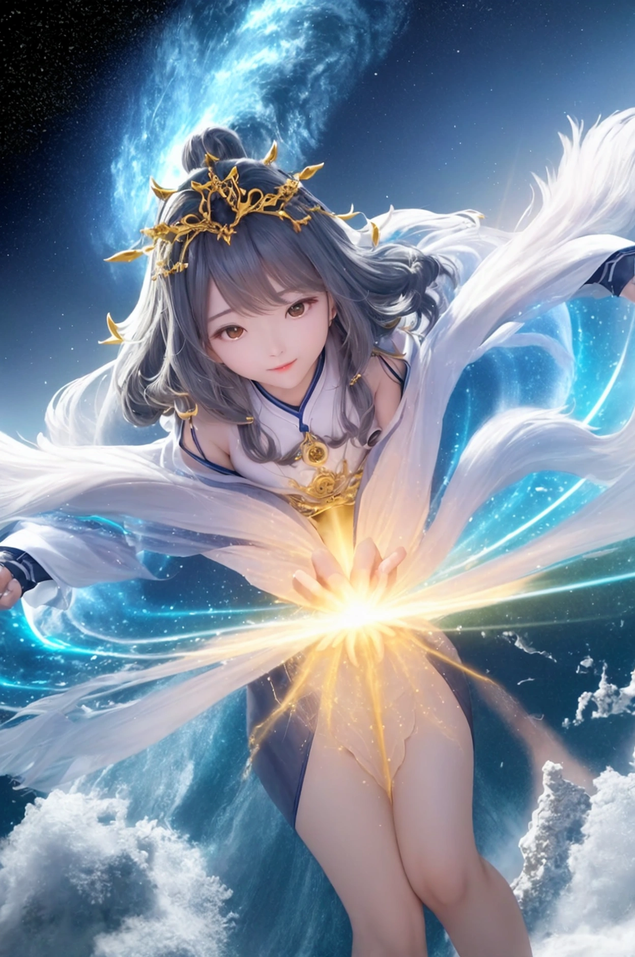 The moment when heaven and earth were created。Light and darkness intertwine、Heaven and Earth are Formed。The energy waves spread three-dimensionally、Showing dynamic movement