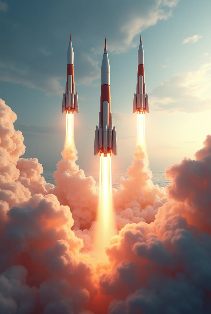 Rockets are running in the airand leaving smoke behind hyper realistic imagine 