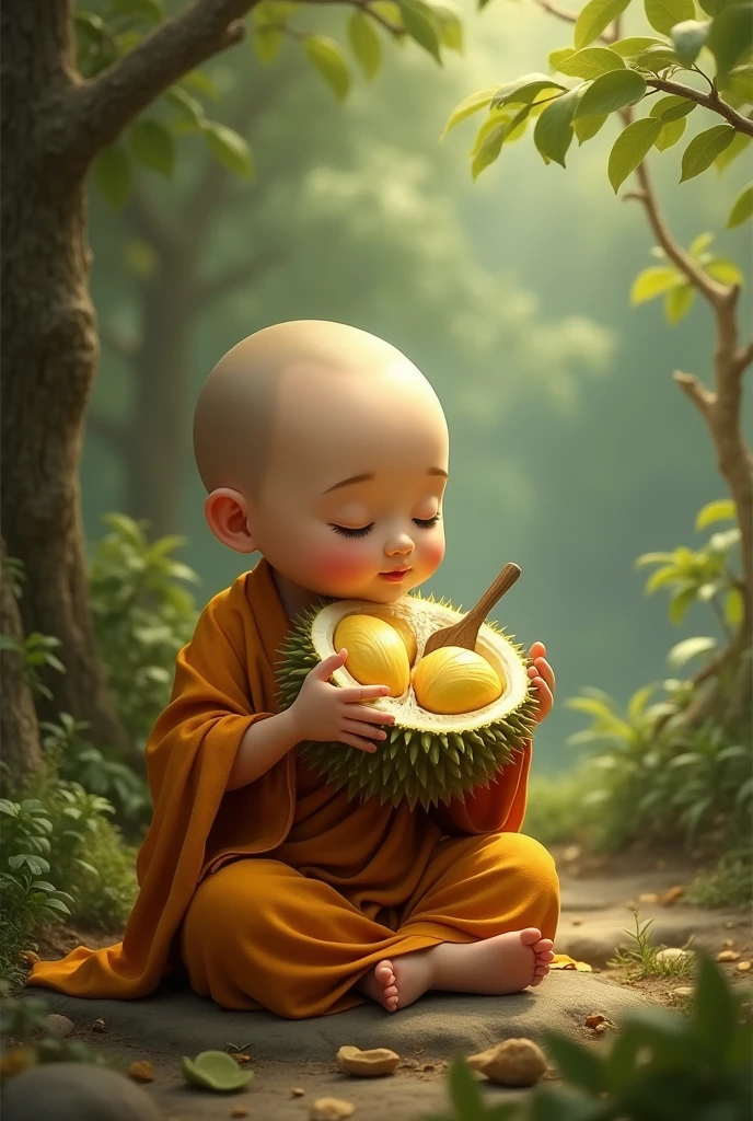 VeryLittle Monk Eating Durians