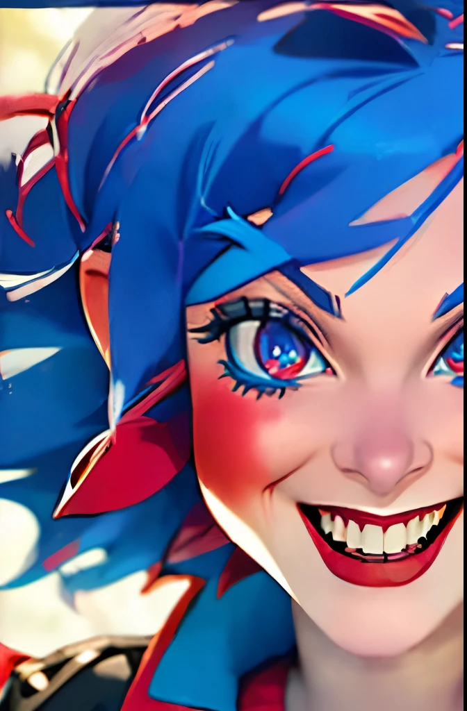 (((remilia scarlet))), (bat wings), (vampire), short hair, (((blue hair))), ((standing)), ((((face close up)))), ((jacket, taut shirt)), evil smile,,
