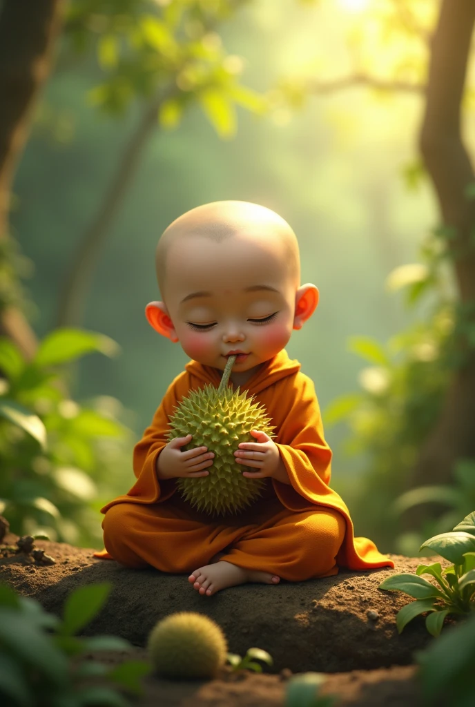 VeryLittle Monk Eating Durians