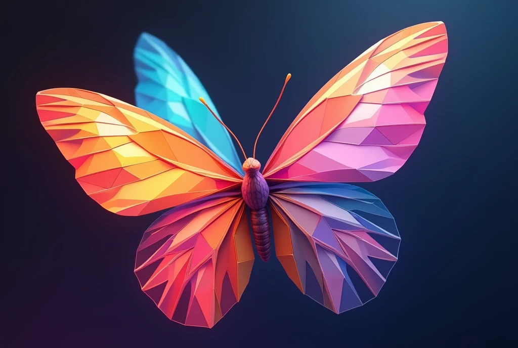 very futuristic digital impressionism, digital butterflies made of primitive triangles of different colours, abstract and minimalist, surreal composition, 8k quality, beautiful bauhaus colours