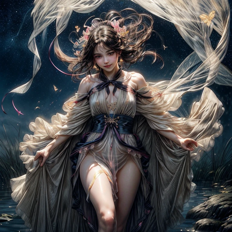 ((beautiful woman sitting on rock in the middle of the sea)), lady goddess of the sea, surreal art, exhibition art, fantasy, ((sunset cloudy sky)), (sunset sunset with dark clouds)), ((slight drizzle)), ((lightning)), art by Michelangelo Buonarroti, Mikko Lagerstedt and Dan Mumford, realistic, highly detailed and intricate details, complex background, fog, sharp focus, dynamic pose, light,
very long black hair with shiny gold,
dimensional portal,
transparent silk clothing,
filigree, highly detailed face, dynamic lighting, perfect proportion, intricate clothing, clarity, high quality, sharp focus, safe, caucasian goddess,
transparent silk clothing,
beautiful breasts, naked lady,
very long black hair with shiny gold, golden flowers, ((huge full moon behind the lady)), celestial atmosphere, splash, dripping paint, spatula painting, swirling waves, abstract waves, lantern and lamp,, (((transparent clothing showing naked body))), large foamy waves, ((bubbles floating)), greek column, ((night sky with full moon)), ((sunset sky, storm and rain)), girl sitting in front, naked girl, well detailed eyes, beautiful eyes, braided hair, brown and black hair, wlop art, well detailed art,