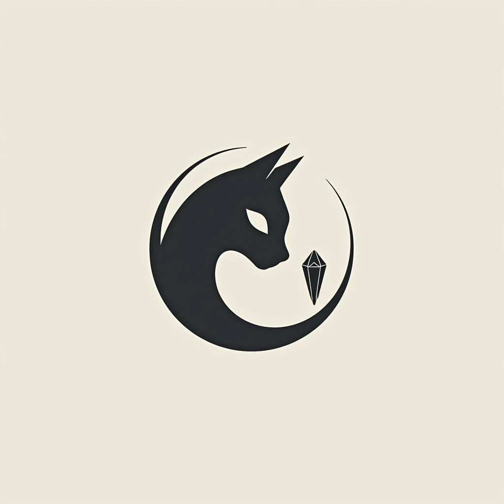 simple, cool, Symbol Logo, Face Profile, 8k, cat, Crystal floating in a circle, emblem, 크리스탈 원안에 크리스탈 cat