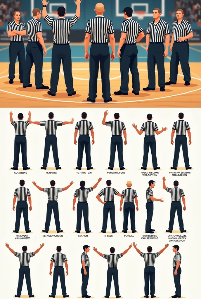 Draw the signals that basketball referees make and their type of foul minimum 20