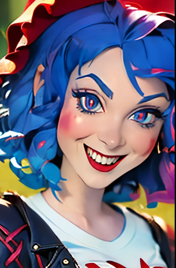 (((remilia scarlet))), (bat wings), (vampire), short hair, (((blue hair))), ((standing)), ((((face close up)))), ((jacket, taut shirt)), evil smile,,