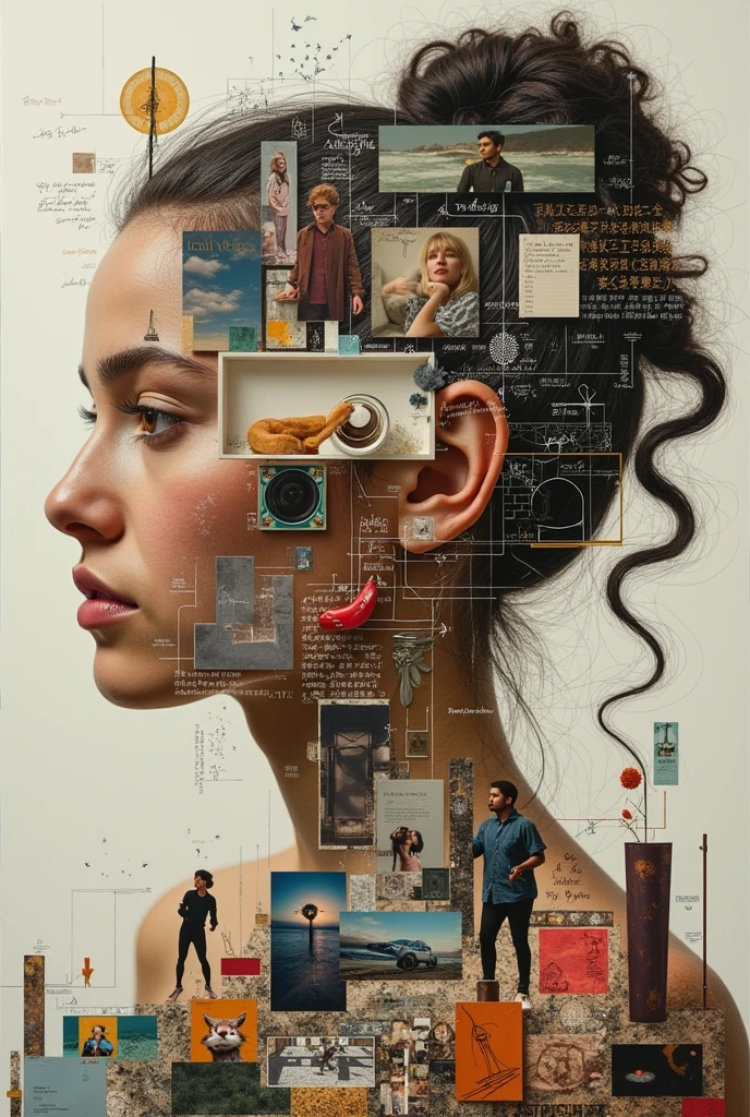 (photorealism 1.2), make a collage artwork about you as a whole individual. Create your own design which includes photos of you illustrating why you consider yourself as a whole individual using different objects,groups,events or symbols that are significant to you